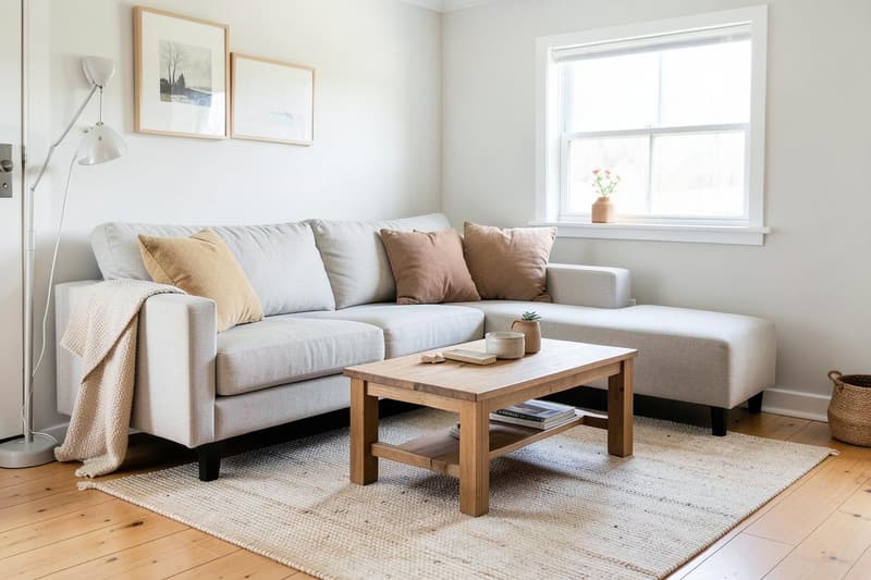 Simple living room furnished on a budget